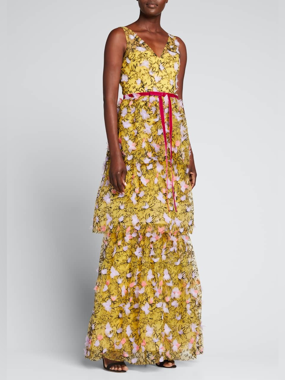 Marchesa Notte 3-Tiered Embroidered Tulle Gown